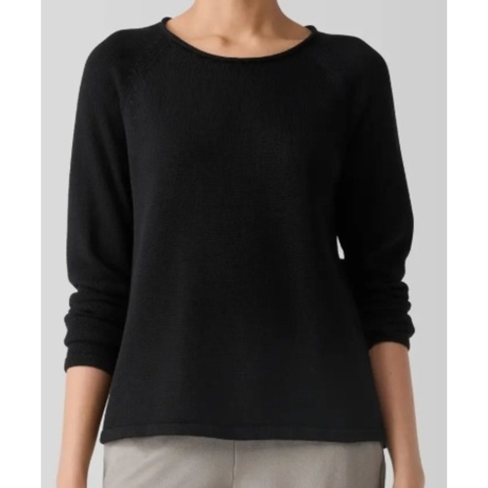 Eileen Fisher Womens Raglan Sleeve Sweater Black Knit Pullover XL New‎ With Tags